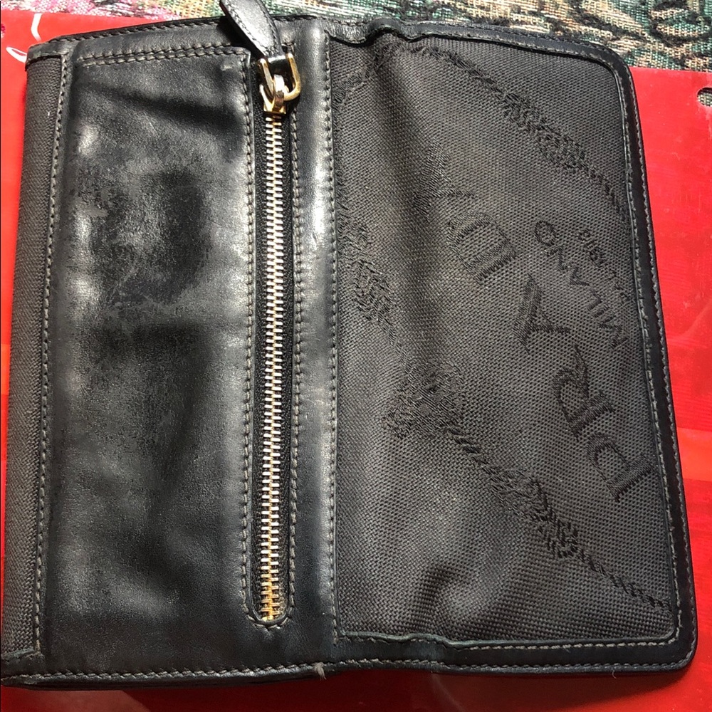 Prada Black Leather and Nylon Zip Wallet